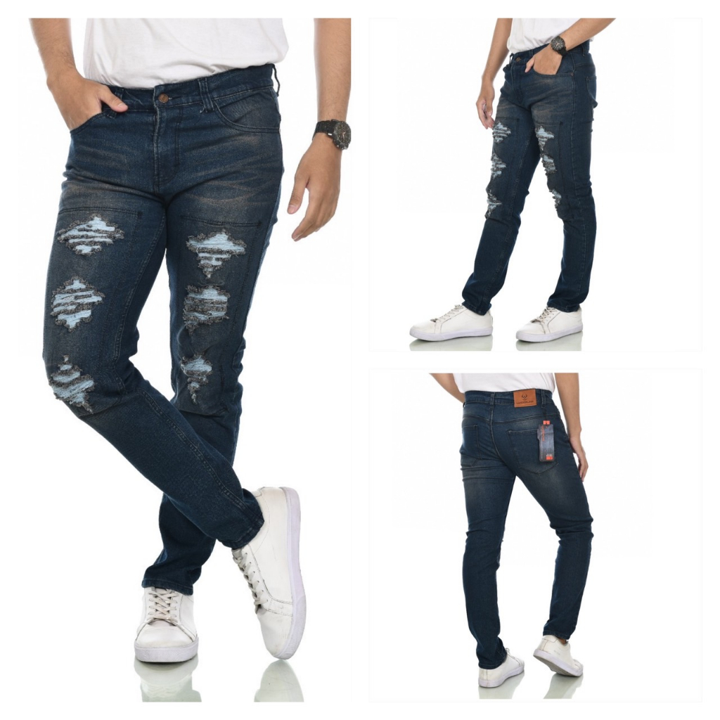 FEROCIOUS.CO Celana Jeans Ripped Dark Sobek Lutut Premium