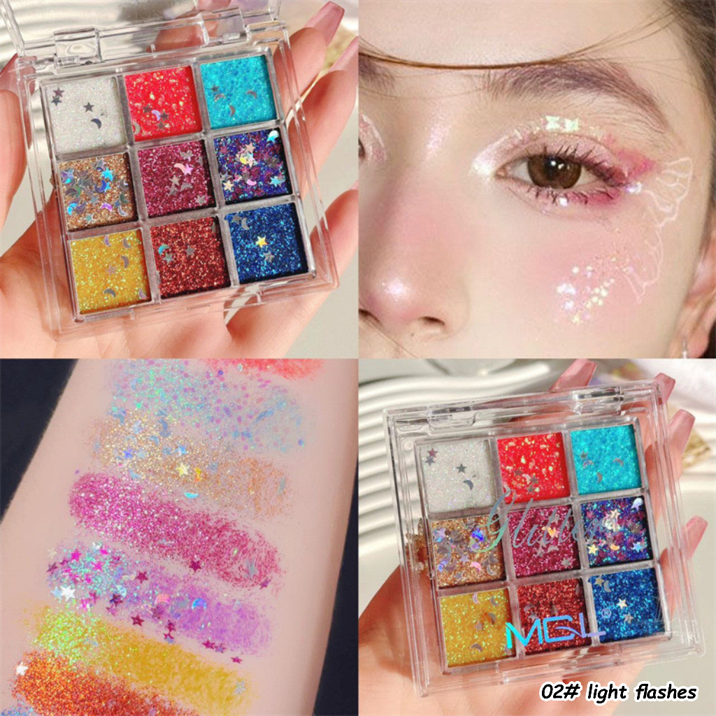 Eyeshadow Palette Glitter Make up Shimmer 9 Warna Glamour