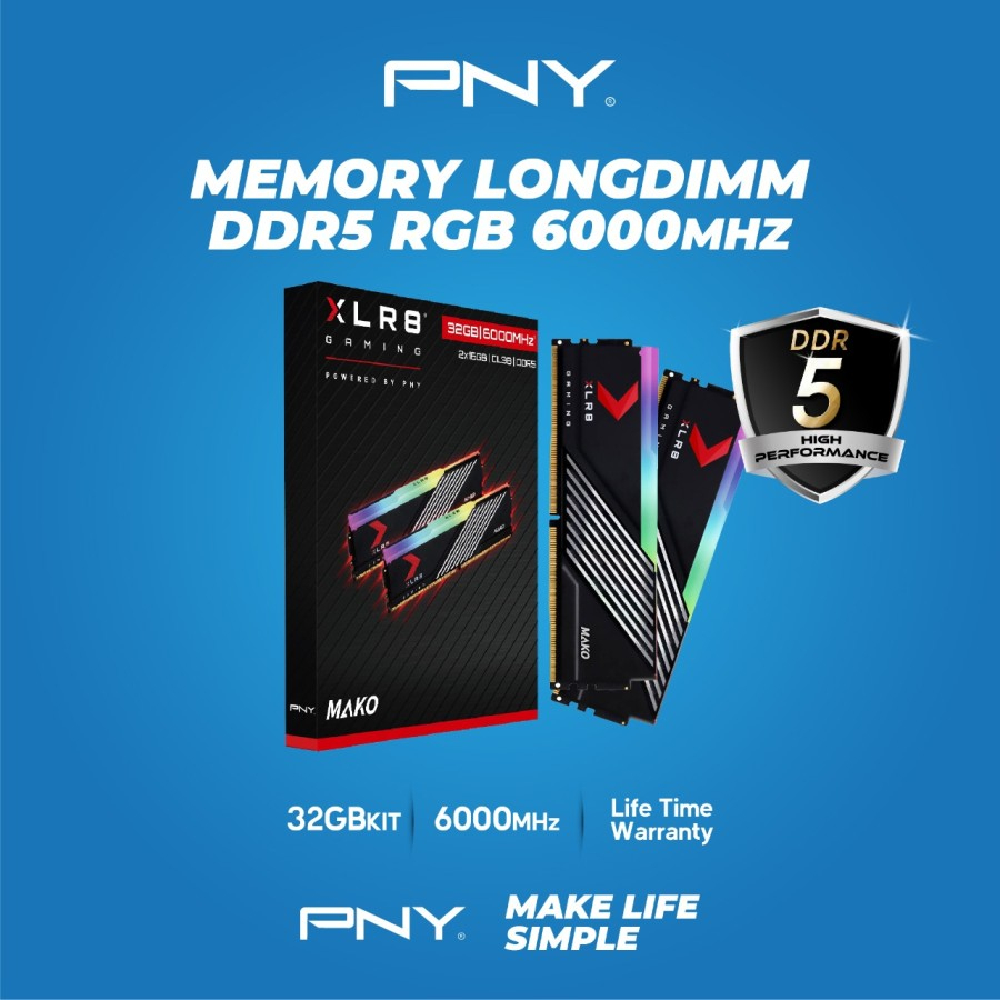 Memory RAM PNY 32GB DDR5 6000MHz MAKO RGB XLR8 Resmi