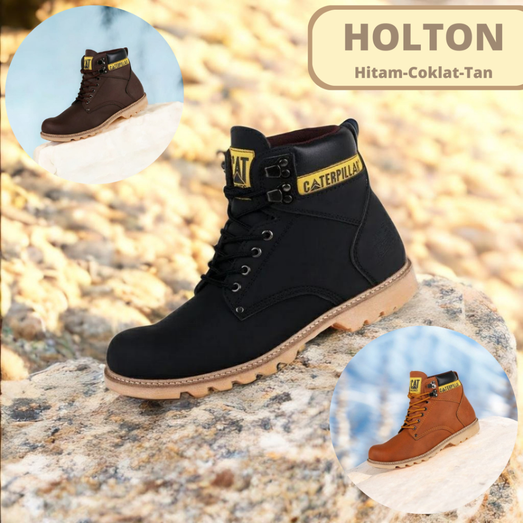COD !! Sepatu Caterpillar Holton Sepatu Safety Boots Ujung Besi Fashion Pria Bikers Turing Outdoor