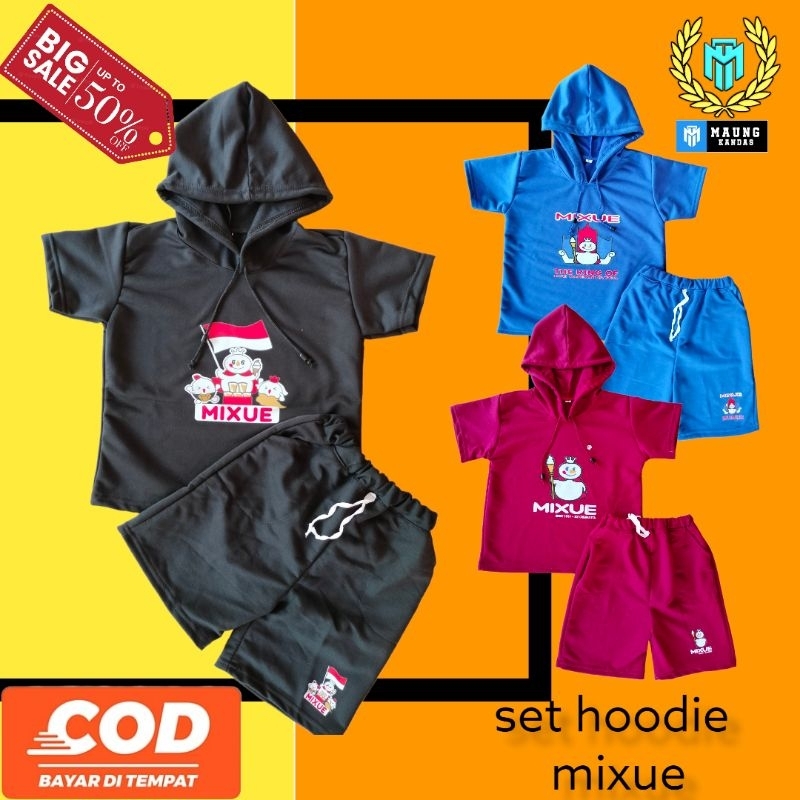 Setelan Mixue 1-5 Tahun Kaos Hoodie Anak