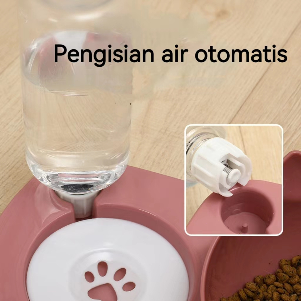 Mangkuk Makan 2in1 Kucing Anjing Hewan Peliharaan Otomatis Anti Terbalik /Pet Feeder Bowl Auto dengan Bowl dan Botol