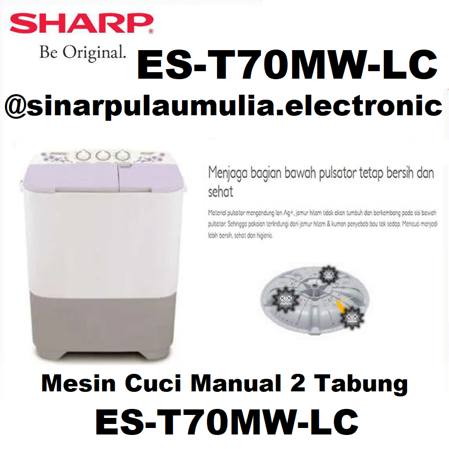Sharp Mesin Cuci 2 Tabung Manual 7 KG - ES-T70MW-LC / ES T70MW LC / EST70MW LC / EST70MWLC / ES T 70