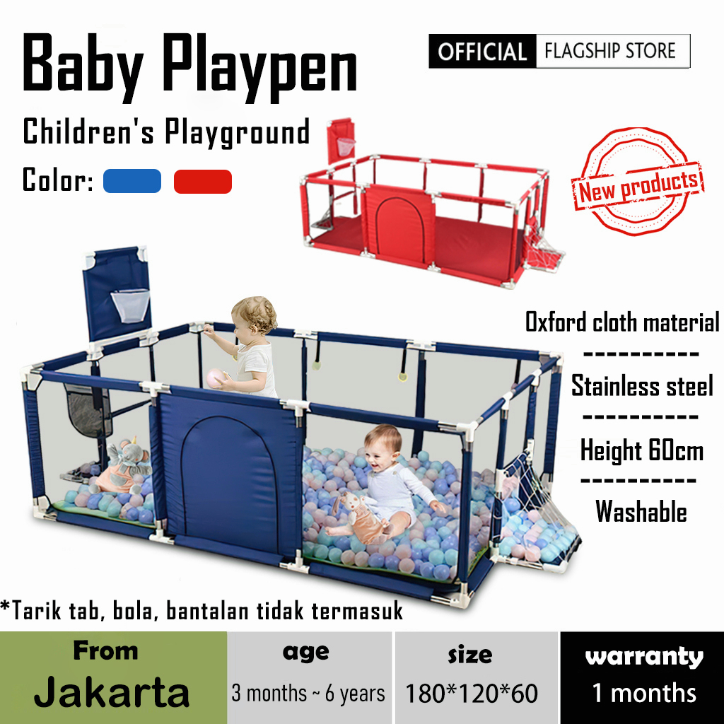 baby playpen 180*120 keranjang mandi bola pagar mainan anak/pagar bayi/kolam mandi bola anak/mainan tenda anak/tempat bermain anak/Baby Kids Safety Playpen Pagar Bermain Merah dan Biru Persegi Panjang/Square Kids Playhouse Playground