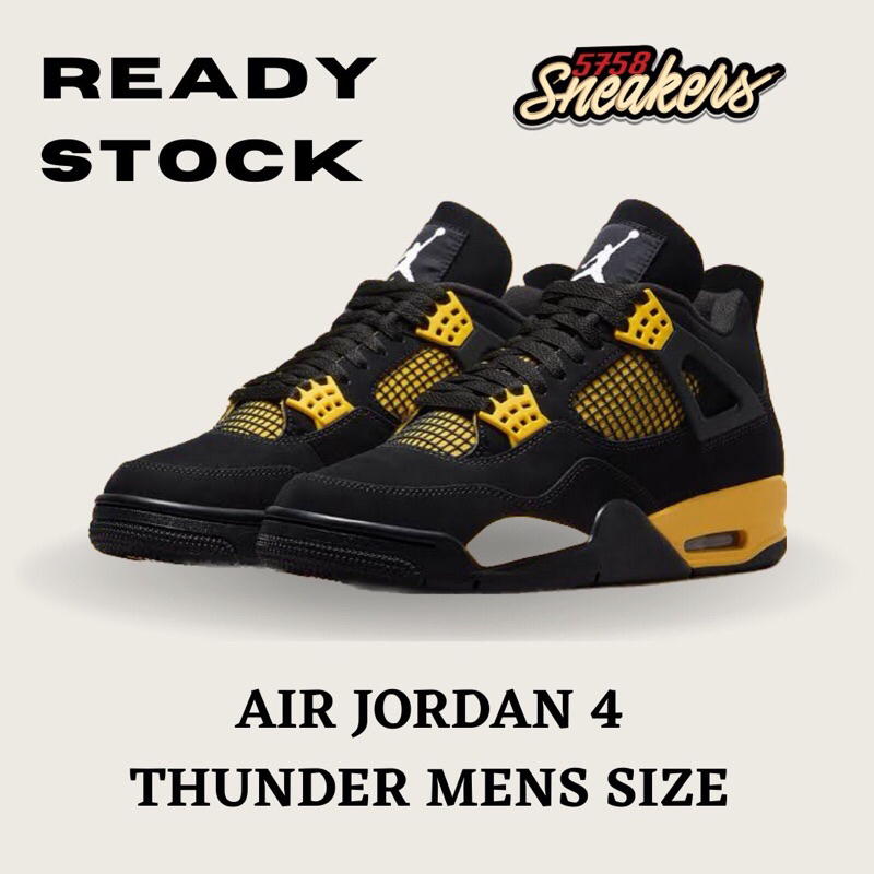 Air Jordan 4 Retro Thunder Yellow Men 100% Original Authentic
