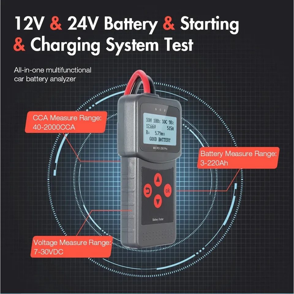 Alat Test Aki Digital Battery Tester Lancol Micro-200 Pro Motor Mobil Truk Cek Baterai Analyzer Capit Clamp