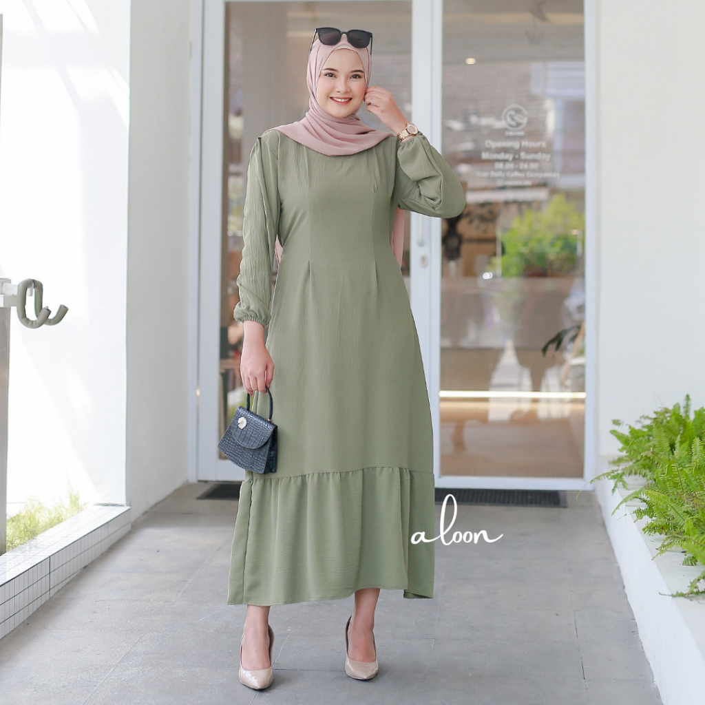 Mi Cha Midi Dress Crinkle Airflow – Midi Dress Korea Remaja Wanita Terbaru