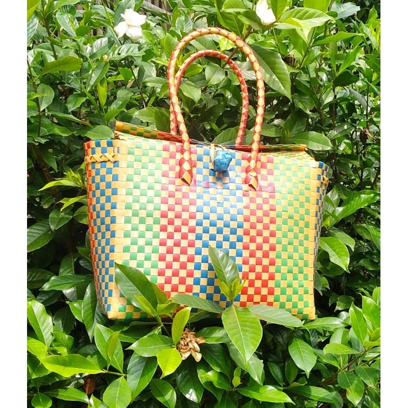 Tas anyaman plastik kaca premium grosir/Tas belanja cantik murah/Tas parcel lebaran hampers hajatan 