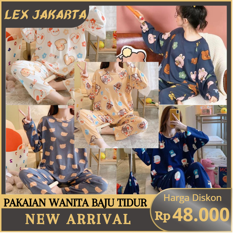 LEXJAKARTA B07-B11 - PAKAIAN WANITA BAJU TIDUR WANITA PIYAMA SET LENGAN PENDEK CELANA PANJANG PAKAIAN RUMAH WANITA