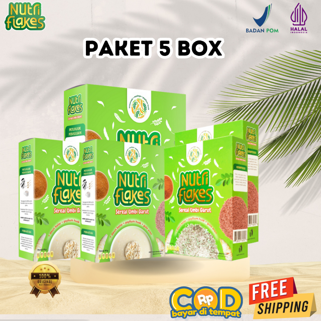 

Nutriflakes Umbi Garut Paket 5 Box Membantu Netralkan Asam Lambung Tinggi Dan Bantu Melancarkan Sistem Pencernaan Isi 280 Gram Per Box