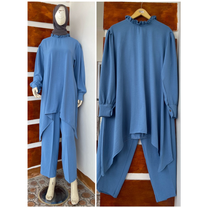 SETELAN TUNIK VIONI POLOS CRINKEL AIRFLOW PREMIUM/ONE SET LONG TUNIK CRINKEL/SET WANITA TERBARU