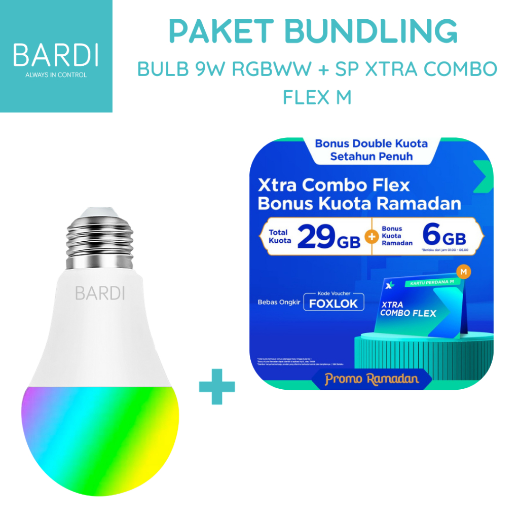 Bundling Smart LED 9W RBG WW + Kartu Perdana XL Xtra Combo Flex M