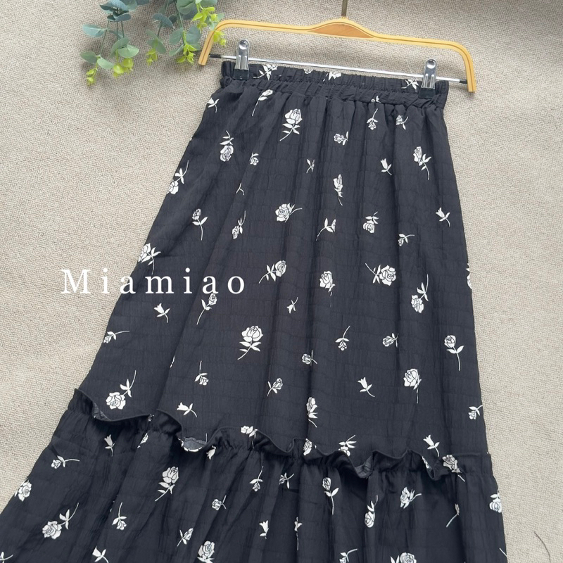 YUNA long skirt/rok wanita A-line midi/rok wanita motif bunga korea