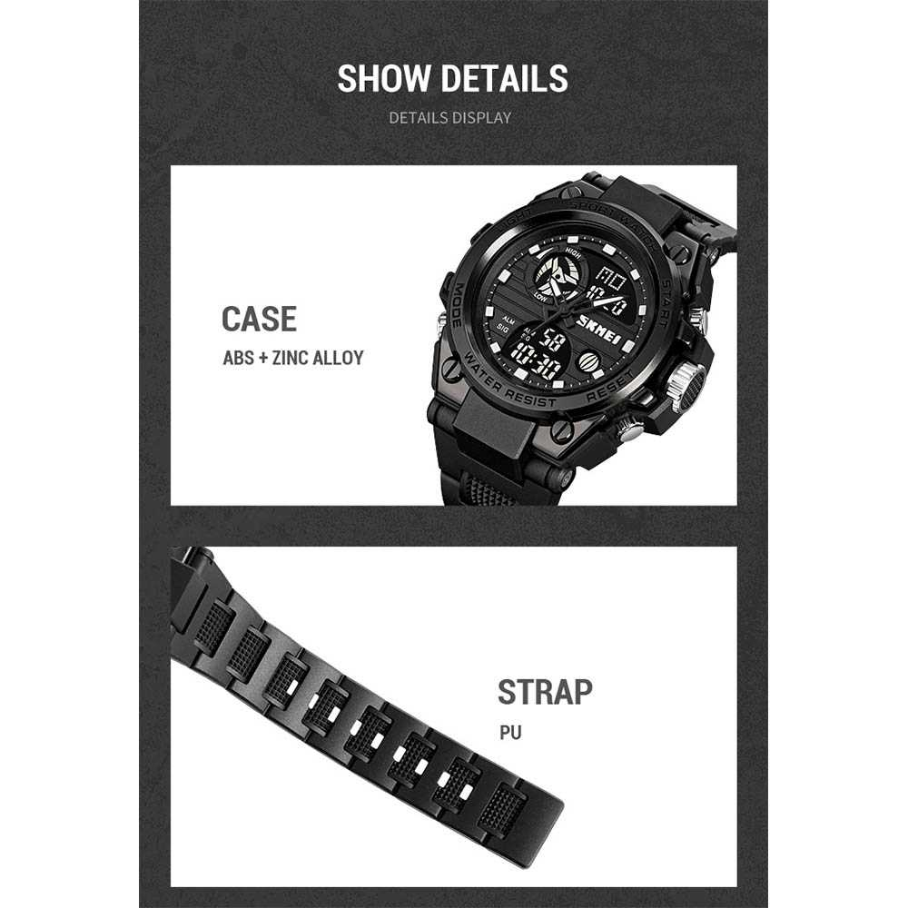 Jam Tangan Pria Analog Digital Sport Alarm Waterproof EL Light Jamtangan Cowok Sporty Anti Air Berkualitas