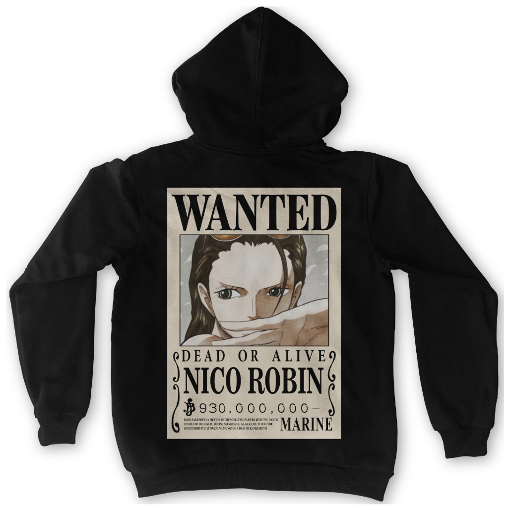 Hoodie Nico Robin Wanted Black Anime Manga One Piece Premium Unisex