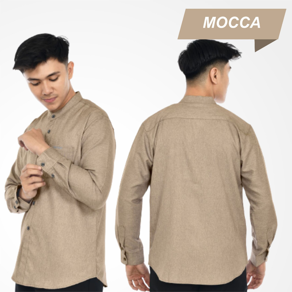 Kemeja Koko Pria Kemko Katun Madinah Premium Lengan Panjang Kerah Chiangi Model Basic Polos