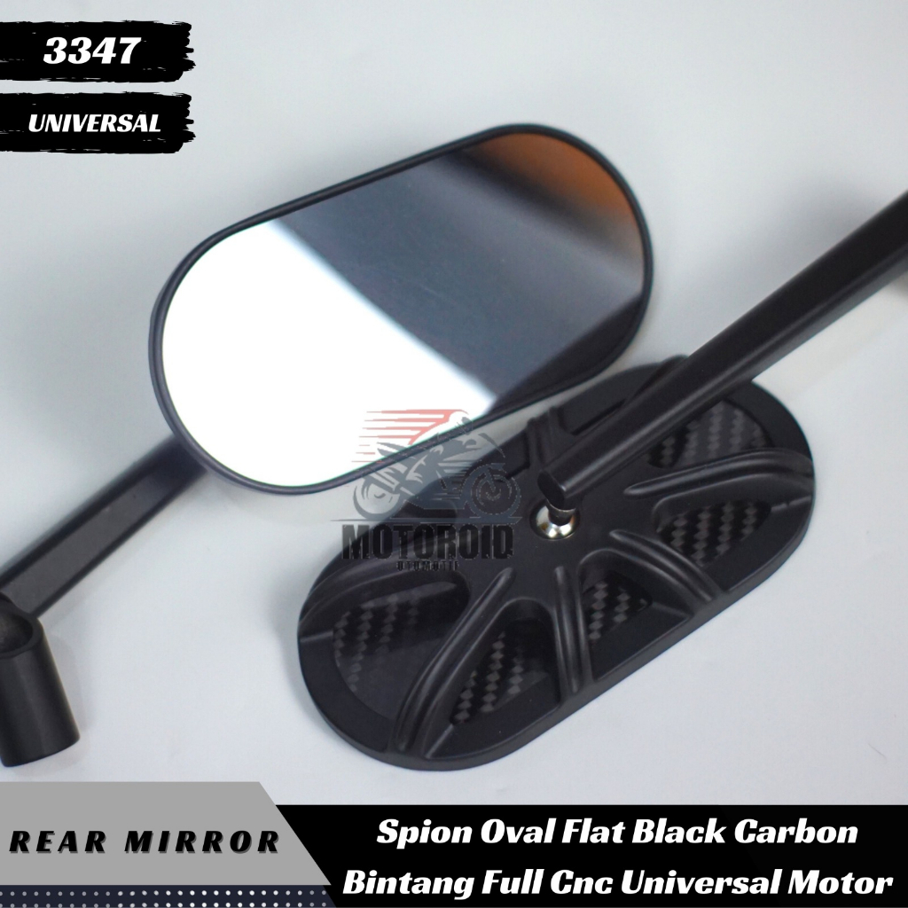 Spion Bintang Oval Carbon Black HY Full Cnc Universal