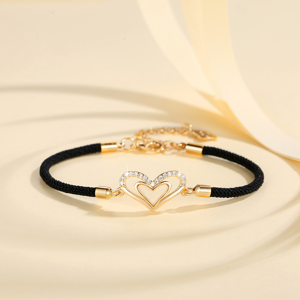 Y032 【Barang spot】Gelang Tali Anti Air Charm Hati Liontin Gelang Tali Titanium Wanita Anti Karat Gelang Couple