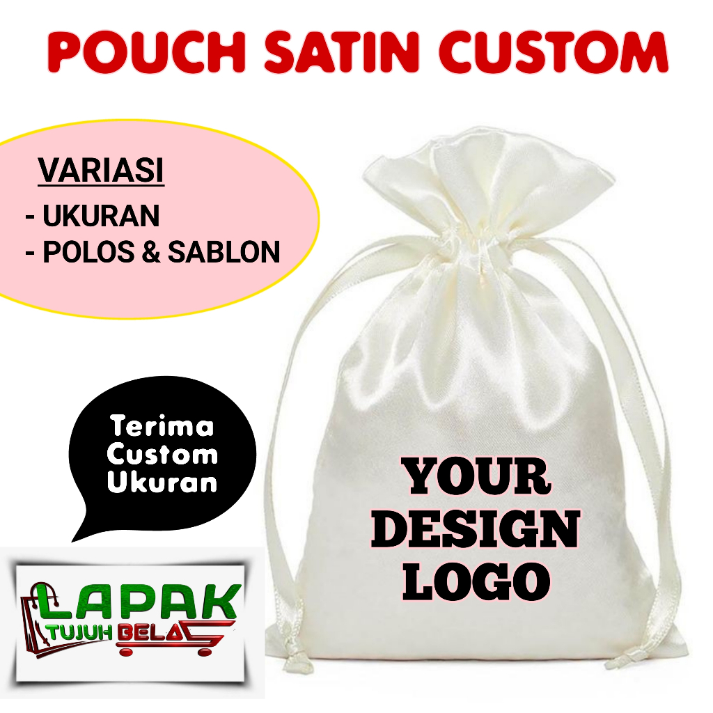 POUCH SERUT SATIN CUSTOM / pouch serut / pouch custom / souvenir / kantong serbaguna
