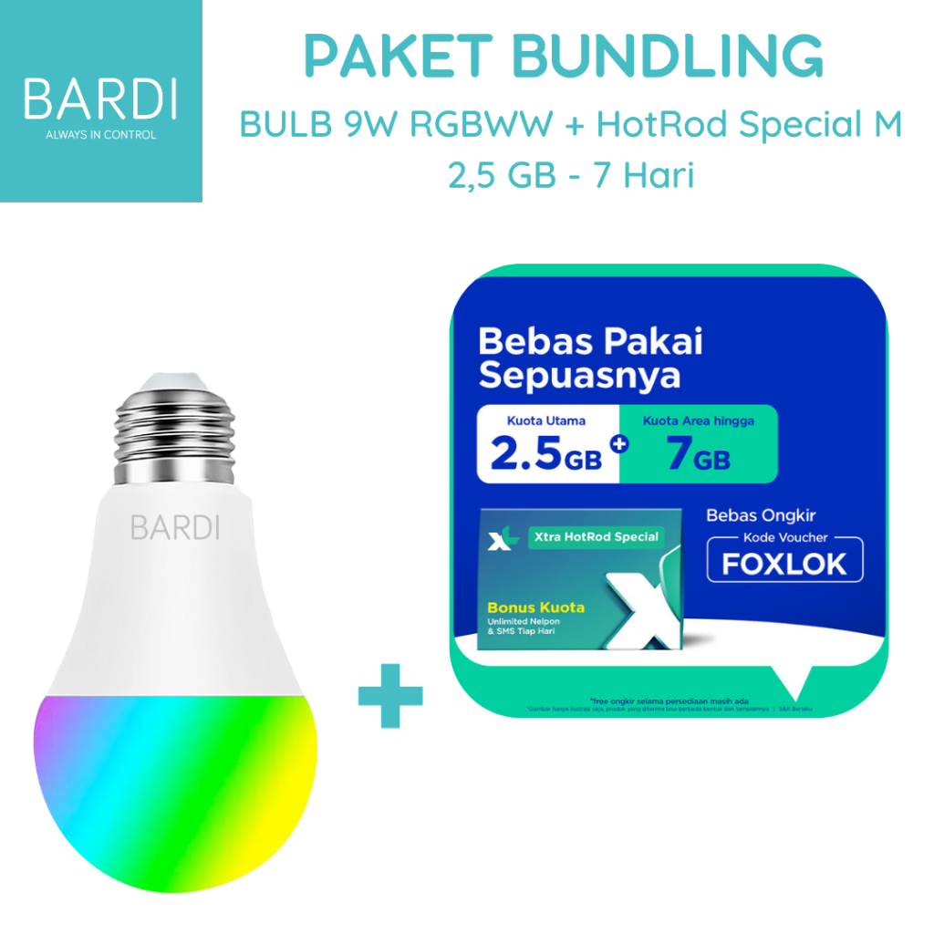 Bundling Smart LED 9W RBG WW + XL Xtra Hotrod Special M 2.5GB 7 Hari