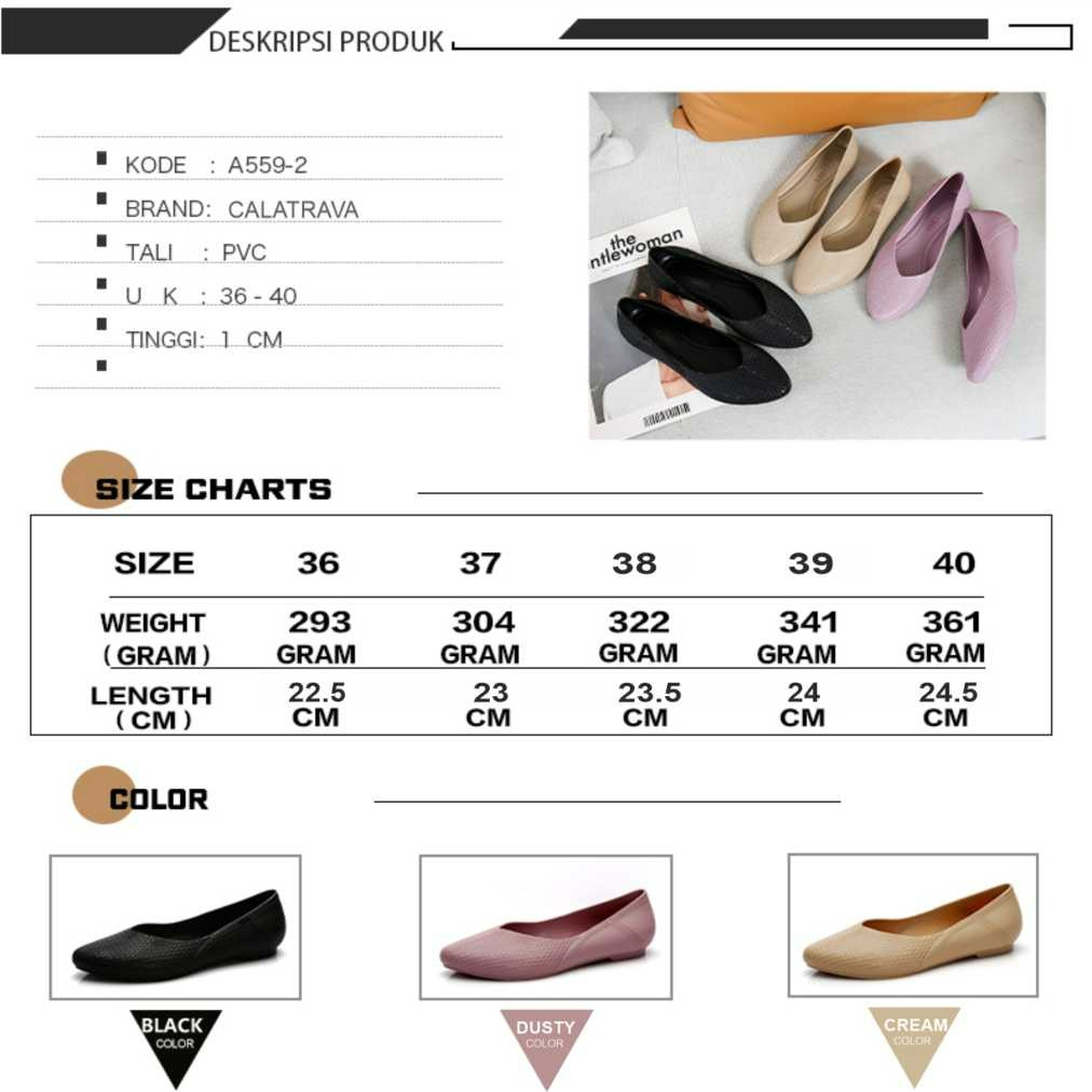 Sepatu Wanita | Flat Shoes Wanita l Sepatu Flatshoes Jelly | Sepatu Kerja | Sepatu Kuliah | Flatshoes Kekinian | A559-2