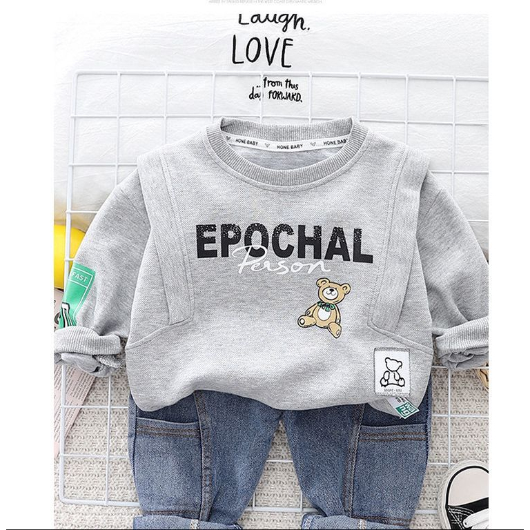 Setelan baju anak laki-laki usia 6 bulan - 5 tahun MOTIF EPOCHAL GREY &amp; CREAM bahan premium