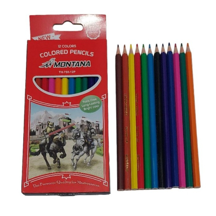 Pensil Warna Panjang Montana 1 set isi 12 Warna Pencil Besar Lengkap Bagus Murah Meriah