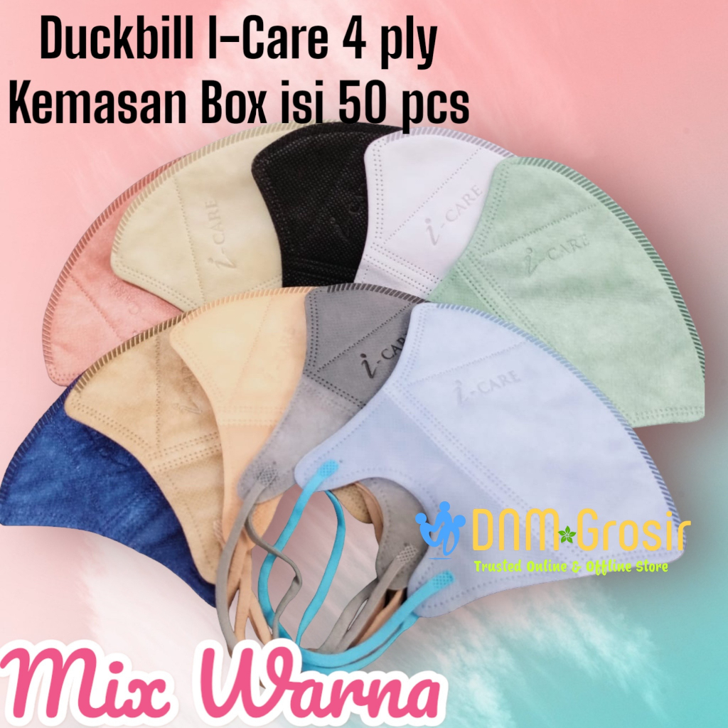 Masker Duckbill I Care Putih Hitam 4 ply isi 50 pcs Embos