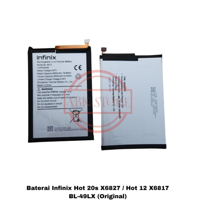 BATERAI BATTERY INFINIX HOT 12 X6817 / HOT 20S X6827 BL-49LX ORIGINAL