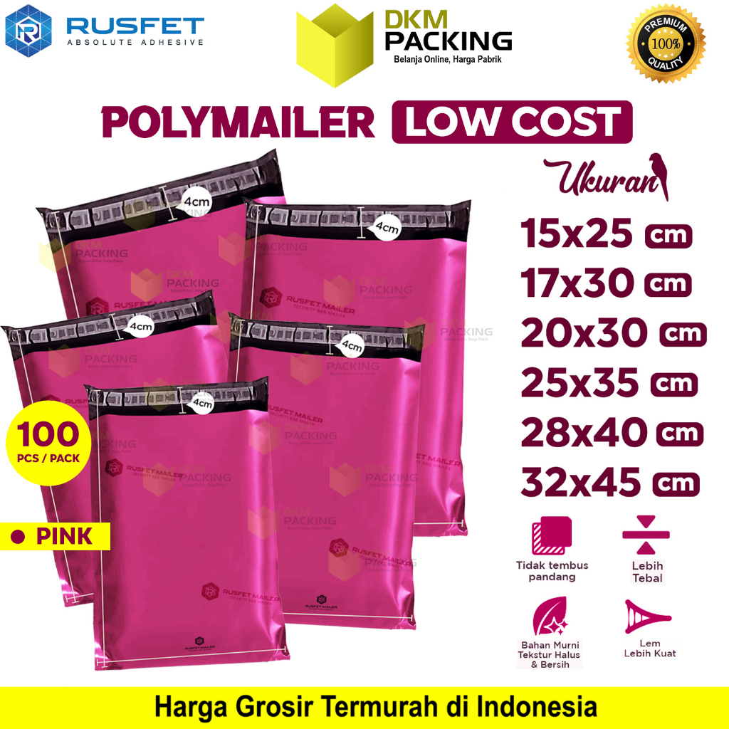 

Plastik Polymailer Pack LOW COST Amplop Packing Polimailer PINK Rusfet