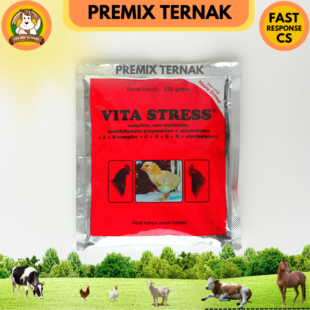 VITA STRESS 250 gram - Vitamin Anti Stres Ayam Unggas DOC Bebek Burung Vitastres Sakit Vaksinasi - VITASTRESS 250 gram