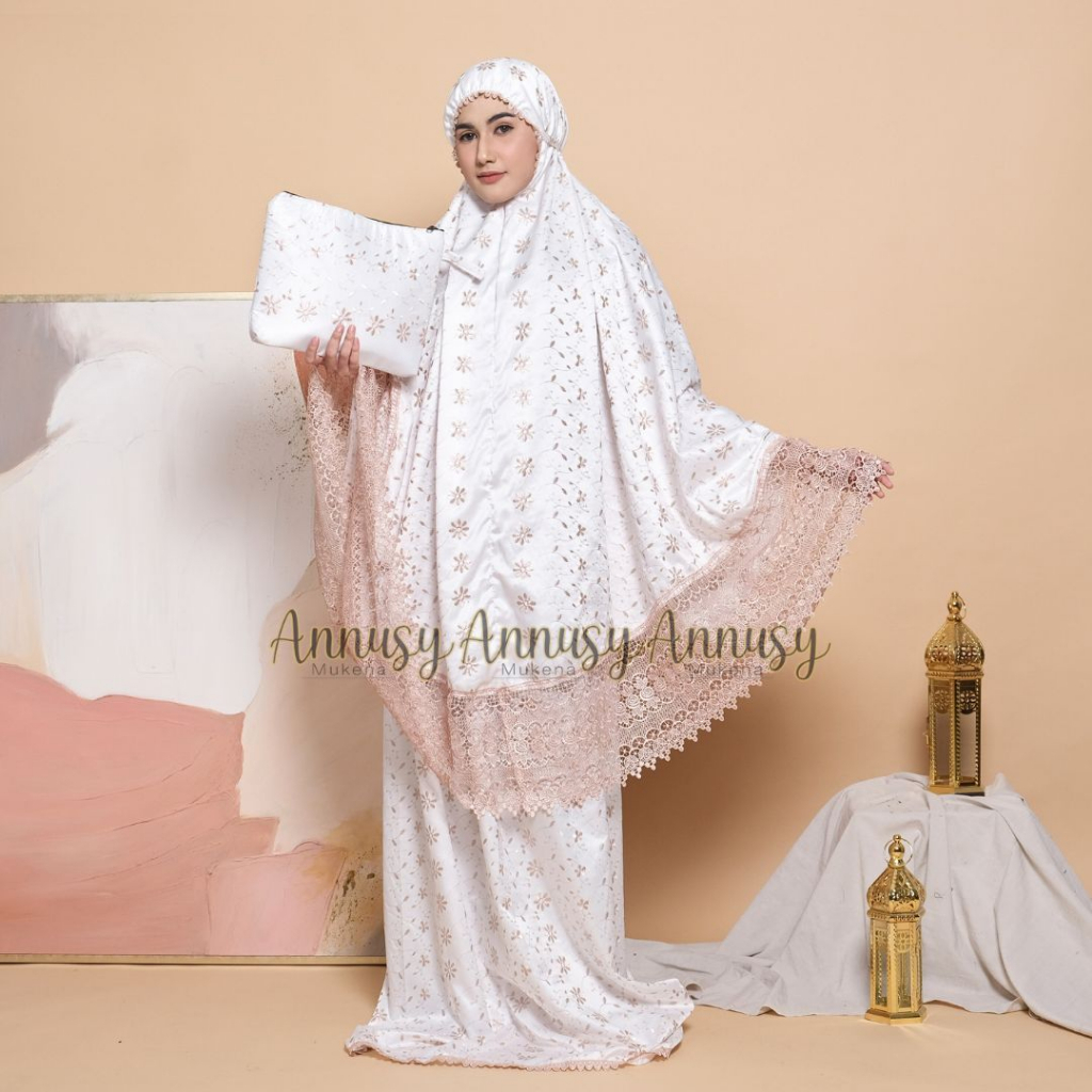 ANNUSY - Mukena Dewasa Jumbo Sutra Millo Prada Mewah Full Bordir