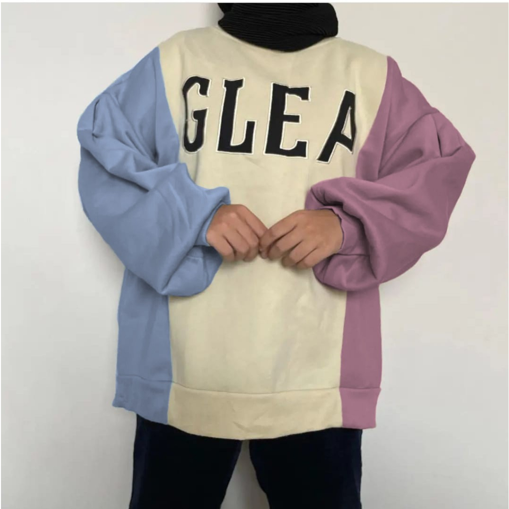 SWEATER WANITA - GLEA COMBIE OVERSIZE SWEATER - CREWNECK OVERSIZE