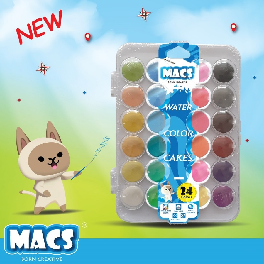 Cat air padat MACS water Color Cakes 24 Warna