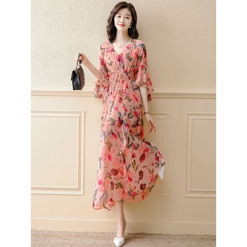 Sweet Floral Dress Summer Dress New Ruffled Chiffon Dress M450