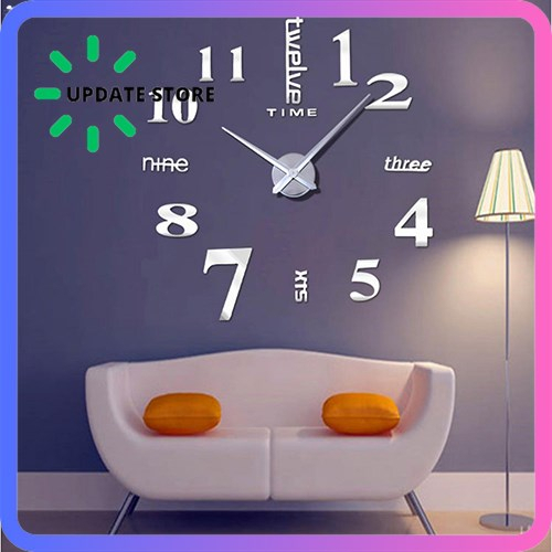 Jam Dinding Tempel Besar Raksasa Giant Wall Clock 80-130cm - Silver