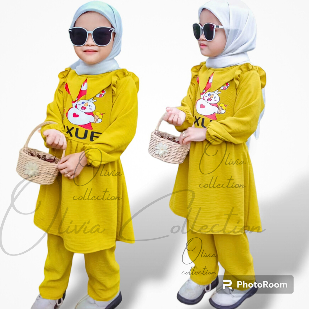MIXUE Viral Setelan Kemeja Anak Perempuan Mixue Crinkle Airflow Usia 3-10 Tahun Ruffle Tee | Baju Se