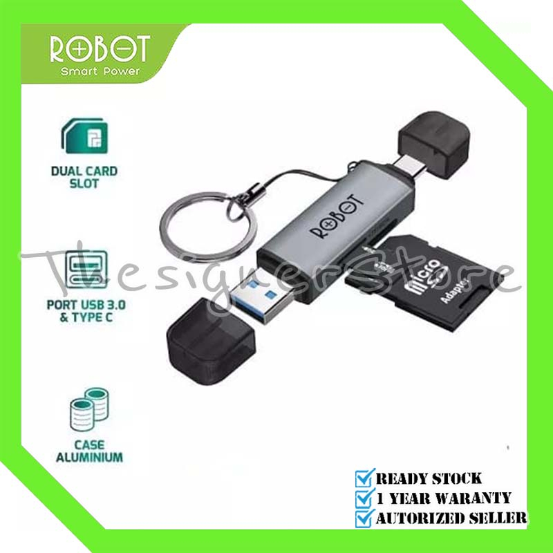 Adapter OTG ROBOT CR202S Memory Card Reader 2 in 1 USB 3.0 Type-C OTG MMC Micro SD TF - Garansi Resmi