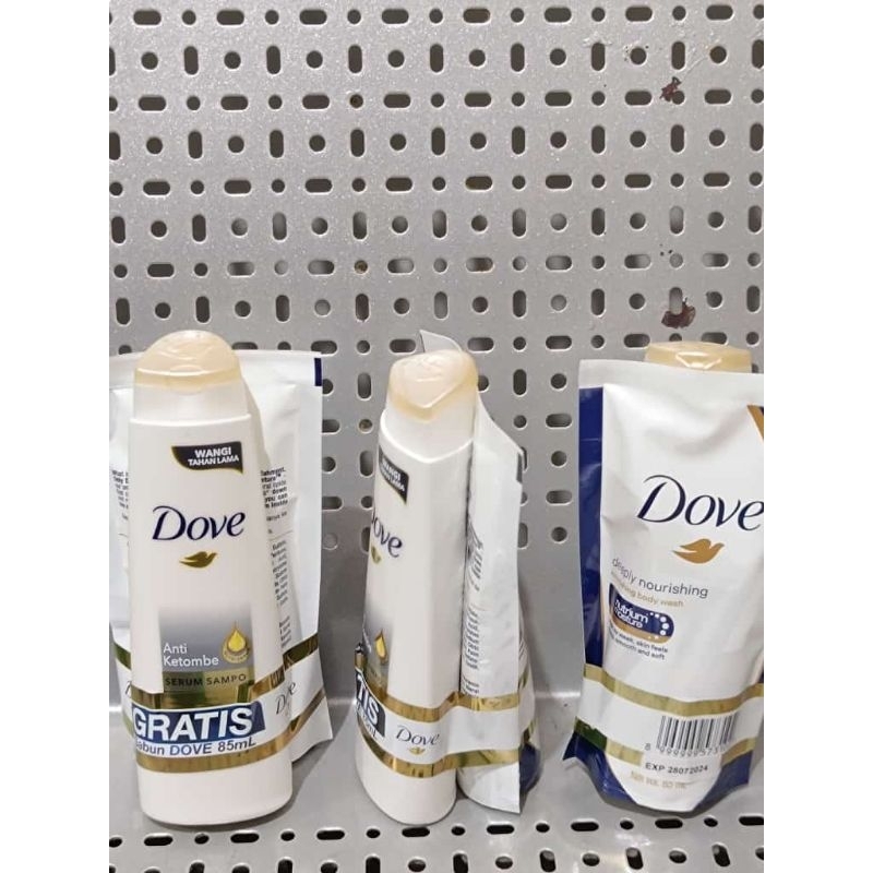 dove shampo anti ketombe 135ml banded sabun cair 85ml/shampo dove bonus bodywash refill 85ml