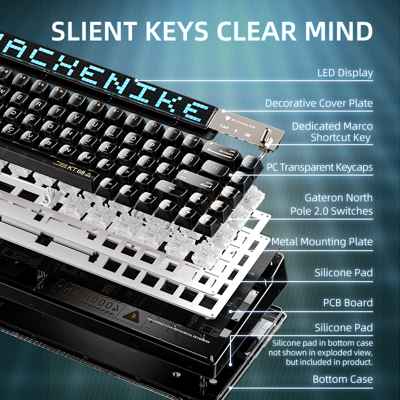 Machenike KT68 Pro Smart Screen Display Mechanical Wireless Keyboard Hot-Swap RGB