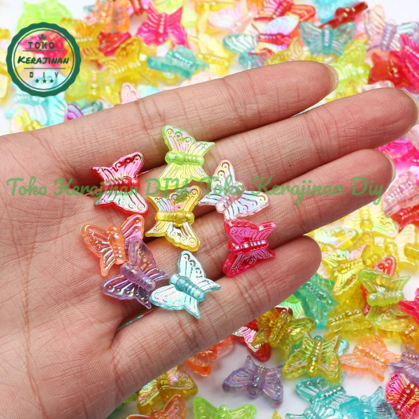 (35 Pcs) Manik Manik Akrlilik Kupu-Kupu Bening Transparan Warna Ab Bahan Meronce
