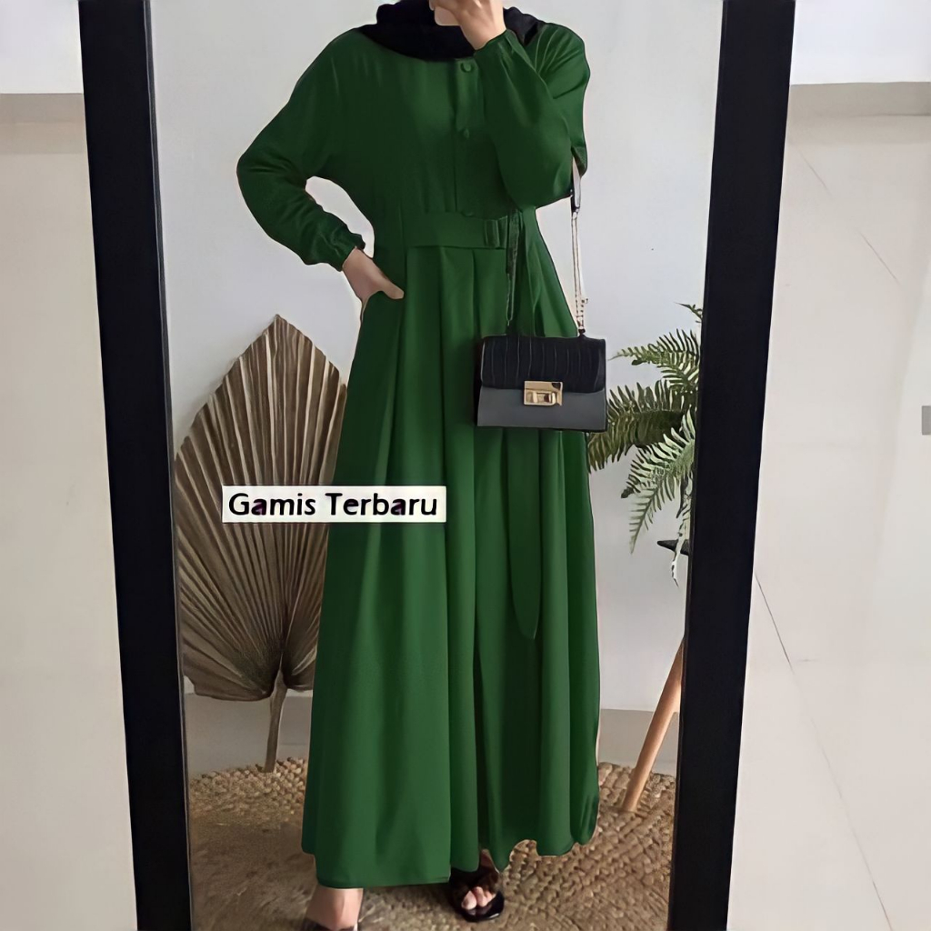 Gamis Monna Belt Dress Sandira Size Jumbo Syari Busui Friendly Terbaru Moscrepe Original