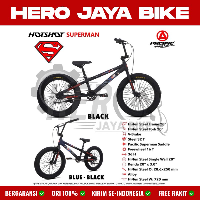 Sepeda Anak Laki BMX PACIFIC HOTSHOT SUPERMAN Ban Jumbo 3.0 Rem V-Brake Usia 8-15Tahun