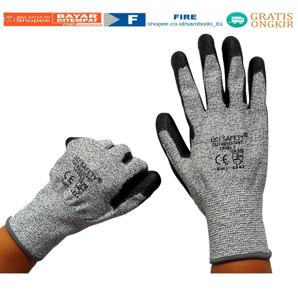 Sarung Tangan Glove Cut Resistant level 5 Anti Pisau karet Hitam