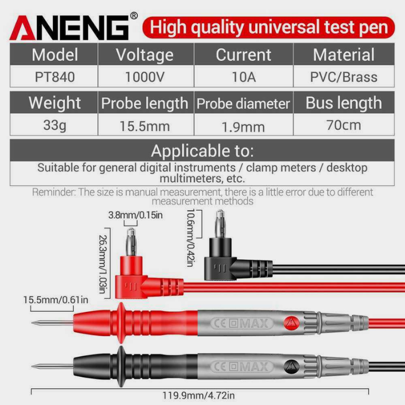 ANENG Kabel Multimeter Test Pen Test Lead Wire Retardant 10A 1000V PT840 Kabel Pengukur Multimeter Profesional