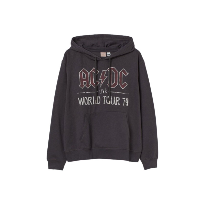 COD 11.11 Hoodie H&amp;M ACDC WORLD TOUR 1979 Dark Grey Sweater Hnm Pria Wanita