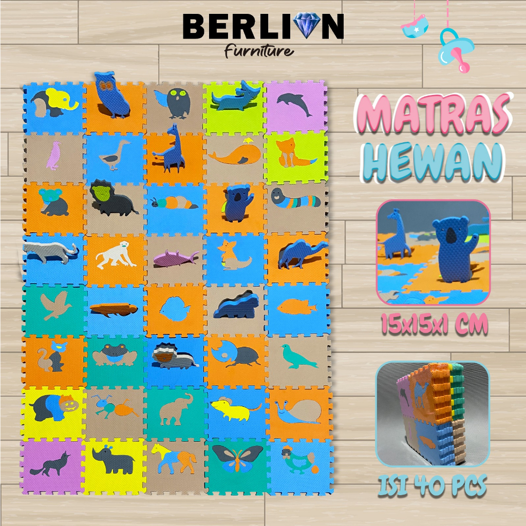 Matras Puzzle Hewan Ukuran 15x15  40 Pcs Tbl 1 Cm Mainan Edukasi / Alas Lantai / Playmat / Tikar / Karpet