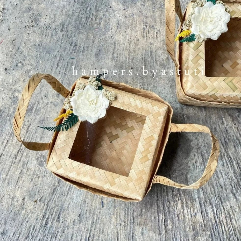BESEK JINJING NATURAL MIKA + BUNGA KLOBOT | besek cantik| besek cangking| besek hampers| packaging