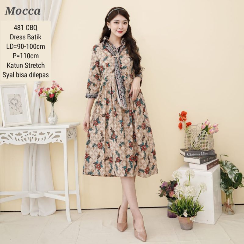 DRESS BATIK SARTIKA 481 TERUSAN KERJA KANTOR WANITA MURAH BAJU ETNIK Katun Stretch Melar