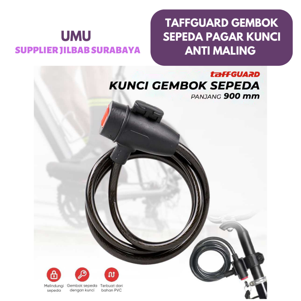 (UMU SUPPLIER) TAFFGUARD GEMBOK SEPEDA PAGAR KUNCI ANTI MALING COIL LOCK PADLOCK BESI